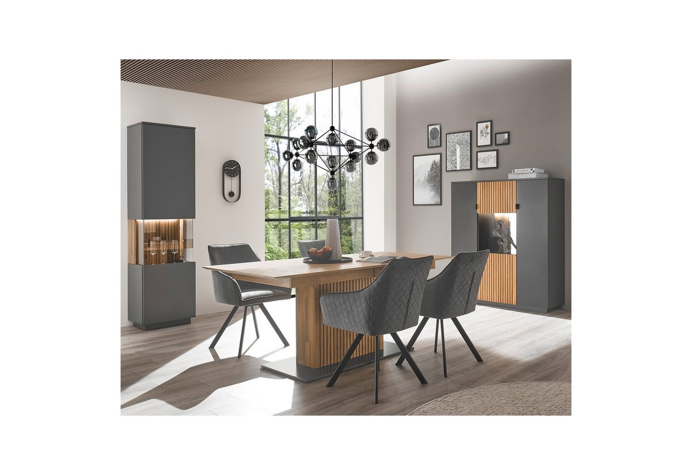 expendio Wohnzimmer-Set Linda 43, (Spar-Set, 3-St), anthrazit lackiert/ Eiche massiv bianco geölt von expendio