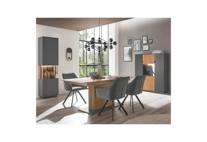 expendio Wohnzimmer-Set Linda 43, (Spar-Set, 3-St), anthrazit lackiert/ Eiche massiv bianco geölt von expendio