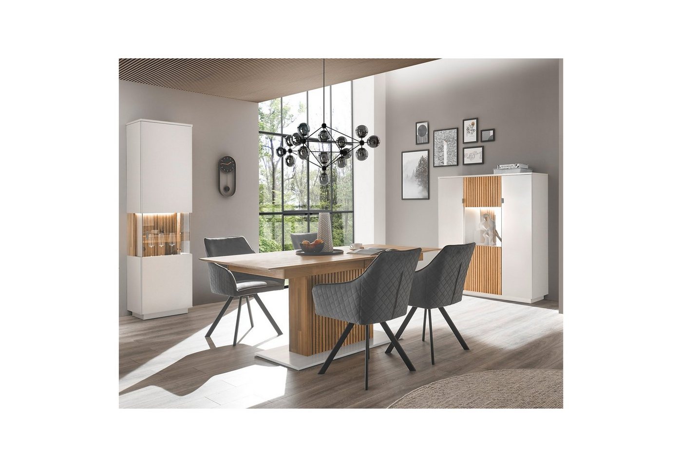 expendio Wohnzimmer-Set Linda 43, (Spar-Set, 3-St), weiß-grau lackiert/ Eiche massiv bianco geölt von expendio