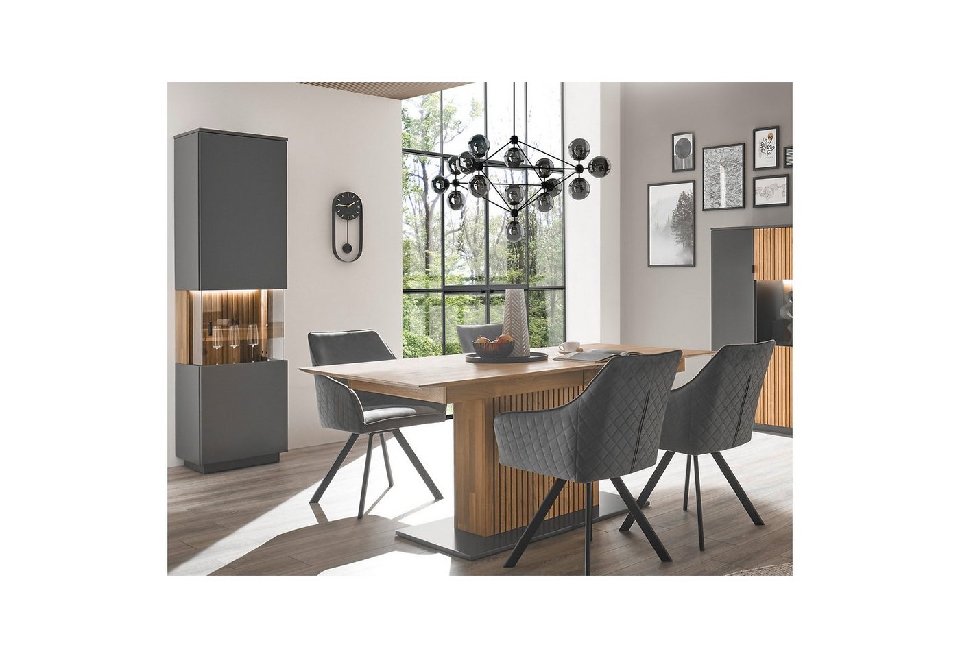 expendio Wohnzimmer-Set Linda 44, (Spar-Set, 2-St), anthrazit lackiert/ Eiche massiv bianco geölt von expendio