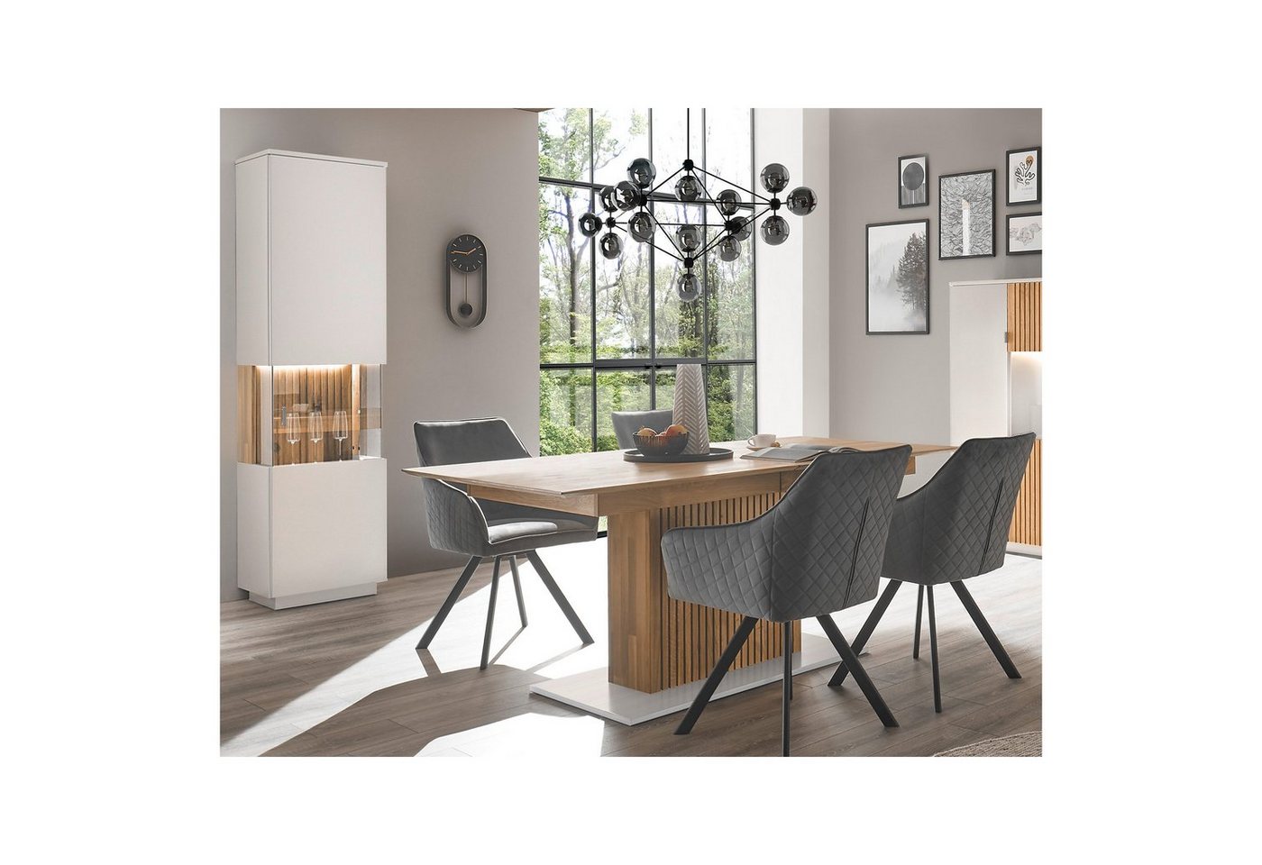 expendio Wohnzimmer-Set Linda 44, (Spar-Set, 2-St), weiß-grau lackiert/ Eiche massiv bianco geölt von expendio