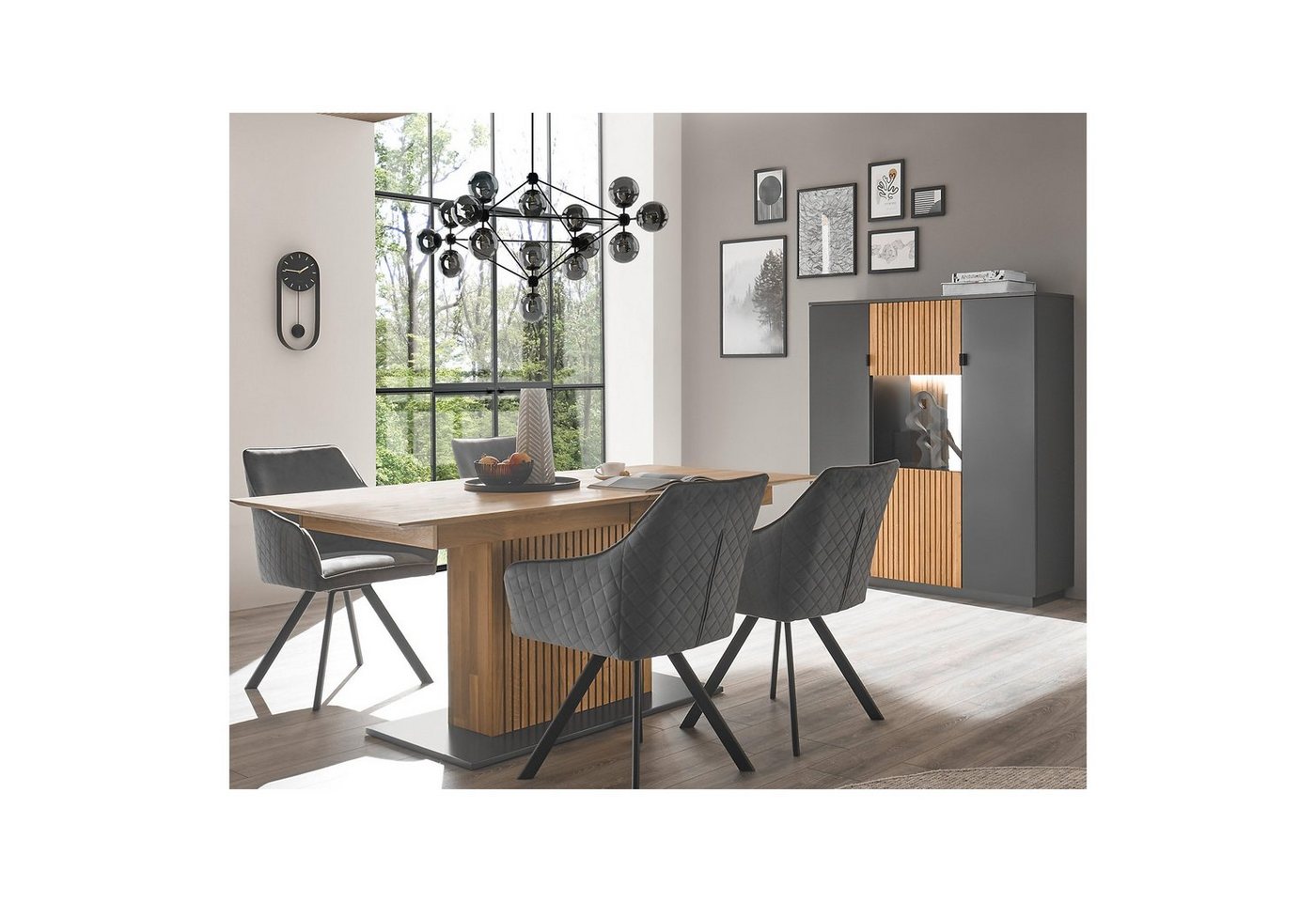 expendio Wohnzimmer-Set Linda 45, (Spar-Set, 2-St), anthrazit lackiert/ Eiche massiv bianco geölt von expendio