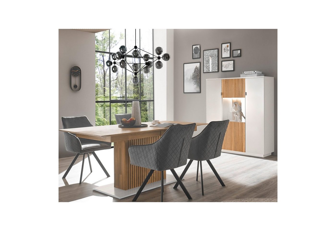 expendio Wohnzimmer-Set Linda 45, (Spar-Set, 2-St), weiß-grau lackiert/ Eiche massiv bianco geölt von expendio