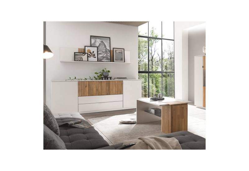 expendio Wohnzimmer-Set Linda 52, (Spar-Set, 3-St), weiß-grau lackiert/ Eiche massiv bianco geölt von expendio