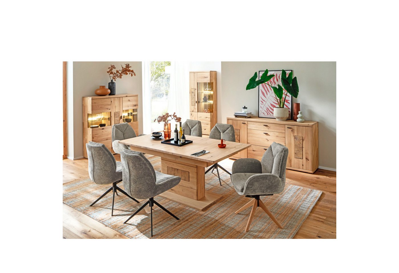 expendio Wohnzimmer-Set Paige 31, (Spar-Set, 4-St), Ast/Balkeneiche massiv durchgehende Lamelle in Kristalleiche geölt von expendio