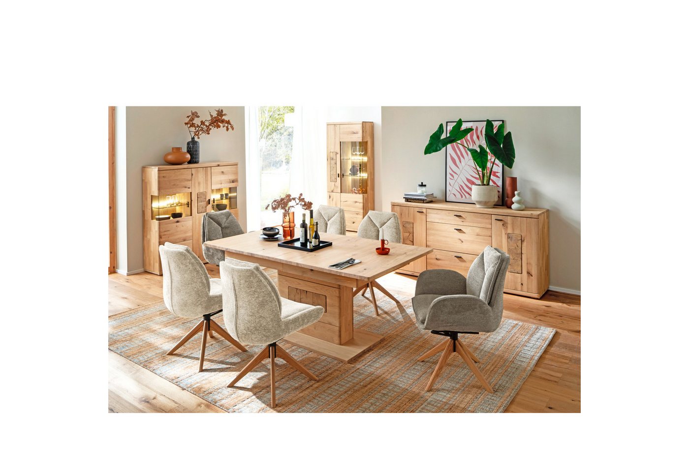expendio Wohnzimmer-Set Paige 32, (Spar-Set, 4-St), Ast/Balkeneiche massiv durchgehende Lamelle in Kristalleiche geölt von expendio