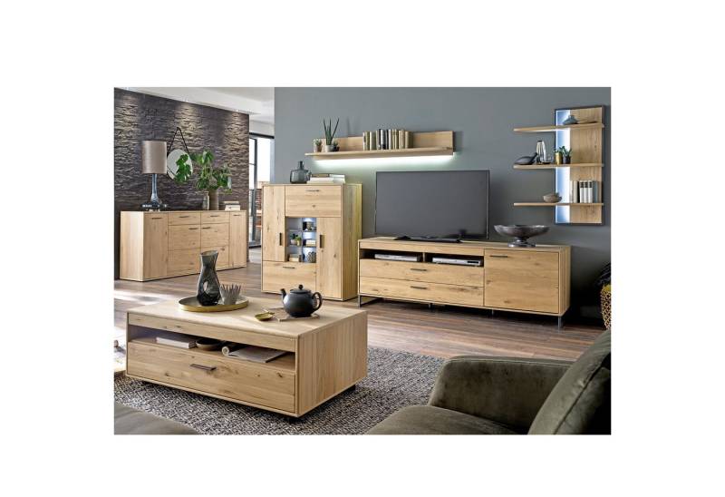 expendio Wohnzimmer-Set Pollino 31, (Spar-Set, 6-St), Asteiche Bianco massiv geölt / Eiche Bianco furniert von expendio