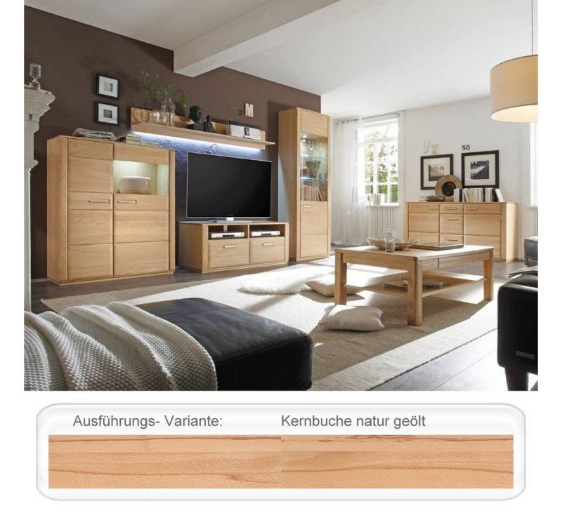 expendio Wohnzimmer-Set Senta 31, (Spar-Set, 6-St), Kernbuche teilmassiv vormontiert mit Beleuchtung Softclose-Funktion von expendio