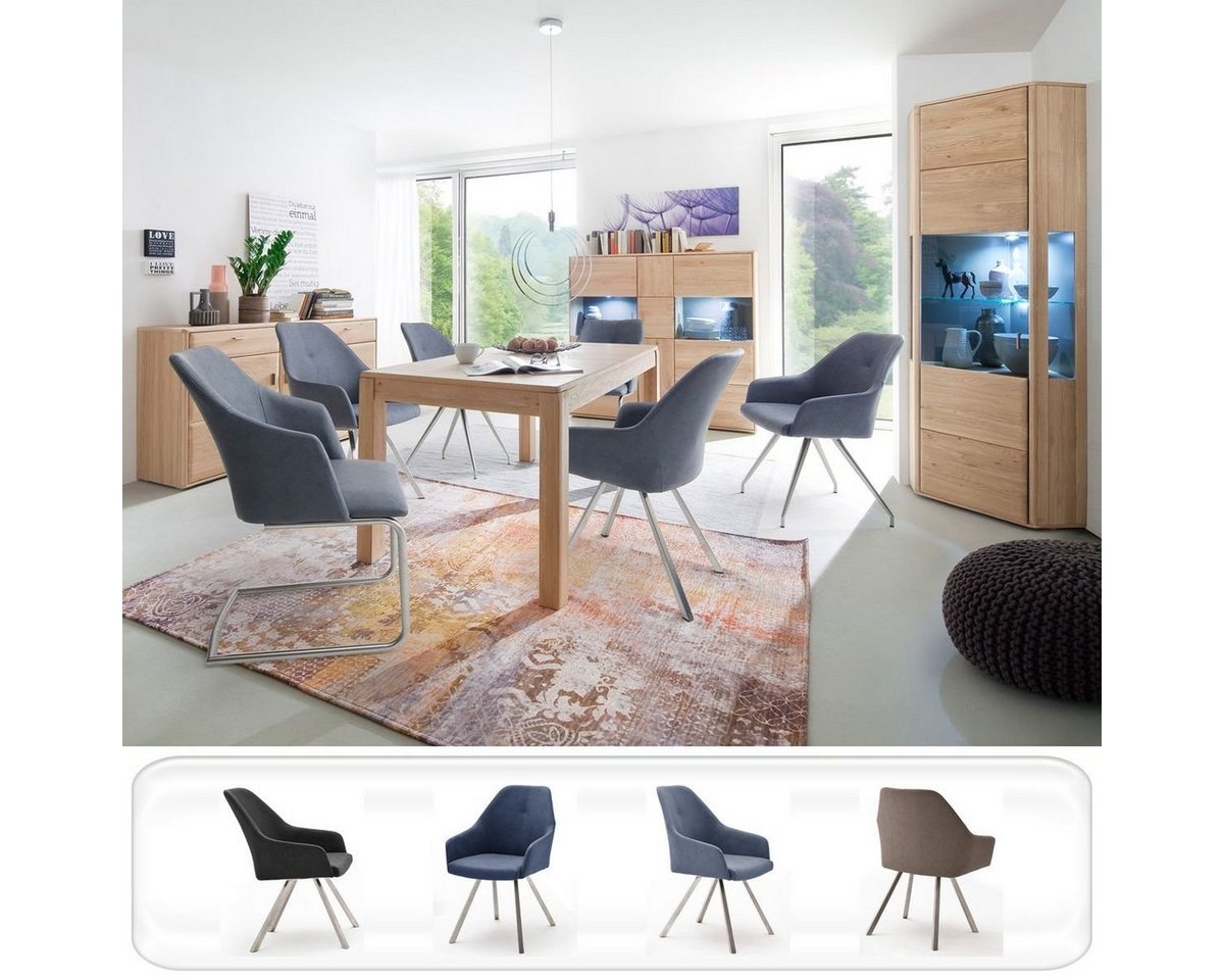 expendio Wohnzimmer-Set Torrent 146, (Spar-Set, 10-St), Eiche bianco montiert LED + 6x Stuhl A1 Kunstleder graublau von expendio