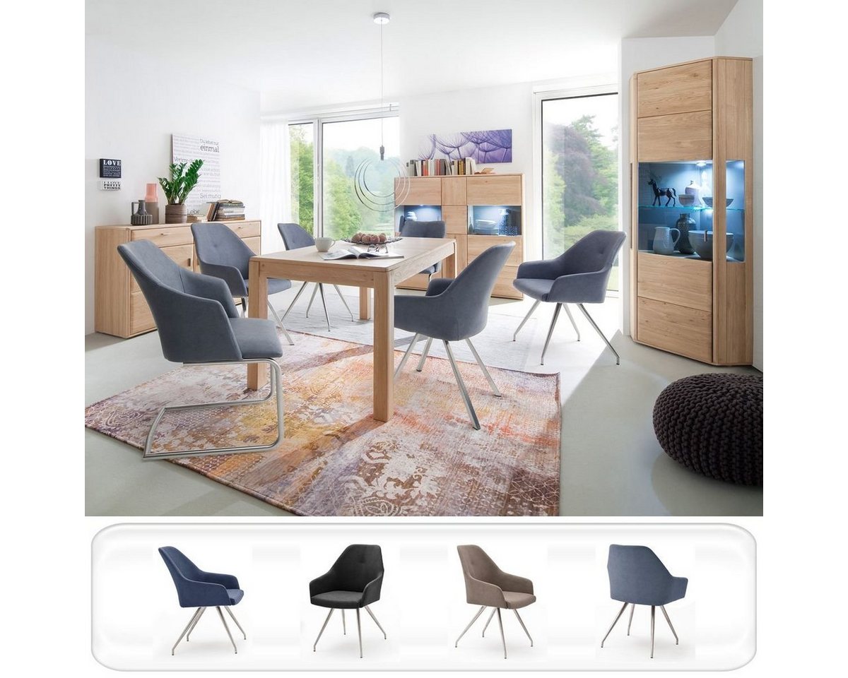 expendio Wohnzimmer-Set Torrent 147, (Spar-Set, 10-St), Eiche bianco montiert LED + 6x Stuhl A2 Kunstleder graublau von expendio