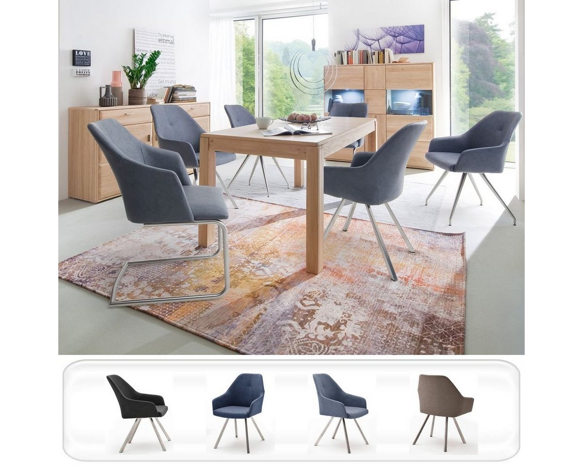 expendio Wohnzimmer-Set Torrent 149, (Spar-Set, 11-St), Eiche bianco montiert LED + 8x Stuhl A1 Kunstleder graublau von expendio