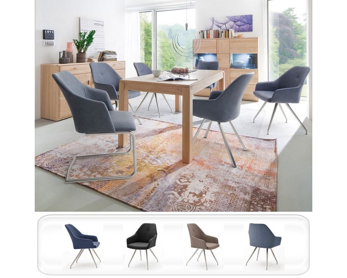 expendio Wohnzimmer-Set Torrent 150, (Spar-Set, 13-St), Eiche bianco montiert LED + 10x Stuhl A2 Kunstleder graublau von expendio