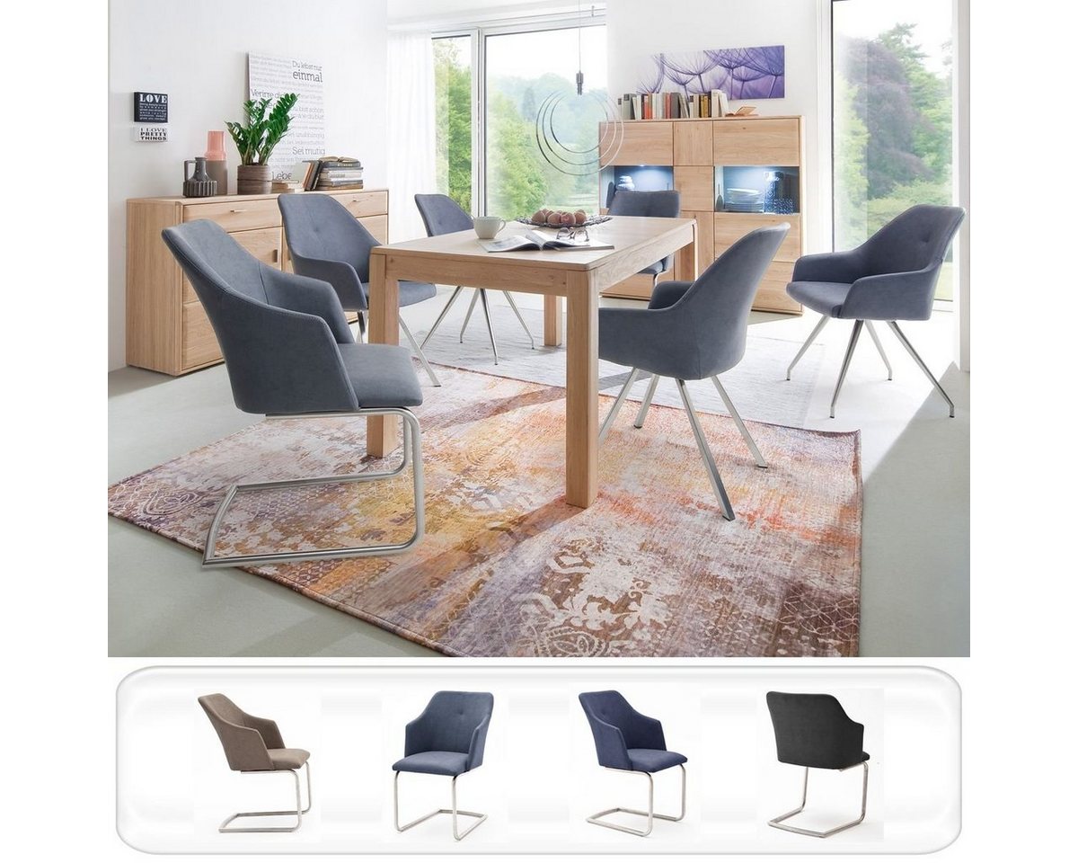 expendio Wohnzimmer-Set Torrent 151, (Spar-Set, 11-St), Eiche bianco montiert LED + 8x Stuhl B3 Kunstleder graublau von expendio