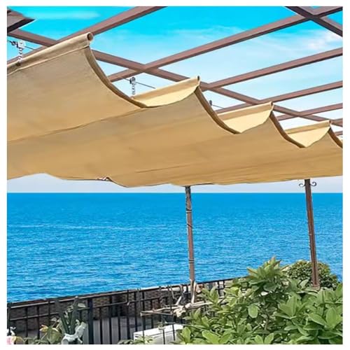 Einziehbare Sonnenschutzabdeckung Wasserdichtes Vordach Schiebewelle Sonnensegel für Pergola Terrasse Terrasse Garten Gartenlaube Außen (Farbe : Sand, Größe : 0.9x5m) von exproyzk