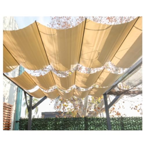 Einziehbares Sonnendach Pergola Sonnenschutzdach Welle Sonnensegel Slide Wire Wave Markise für Patio Porch Garten Hof Deck (Farbe : Sand, Größe : 1.2x7m) von exproyzk
