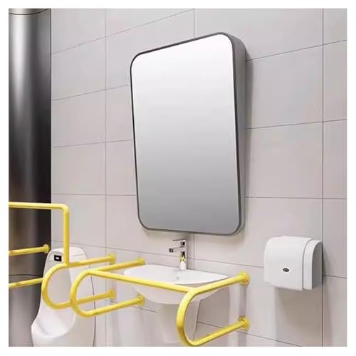 exproyzk Feststehender, kippbarer Wandspiegel Rechteckiger, kippbarer Kosmetikspiegel Badezimmerspiegel Edelstahlrahmen mit abgerundeten Ecken(23.6"x15.7") von exproyzk