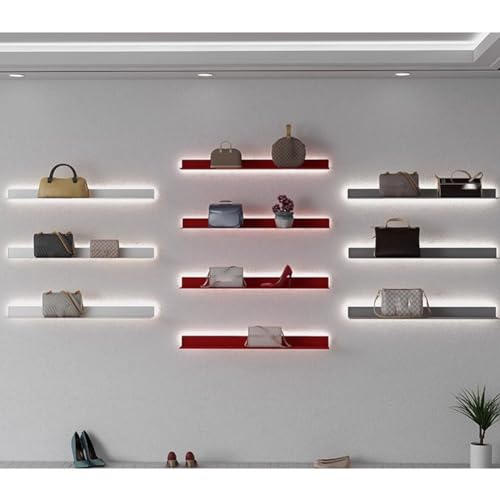 exproyzk LED-Schweberegale, Wandmontiertes Regal mit Beleuchtung, Hängendes Regal Display für Wohnzimmer, Bars, Einzelhandelsgeschäfte, Büro (Farbe : Red-1PC, Größe : 150x20x6cm), 167740 von exproyzk