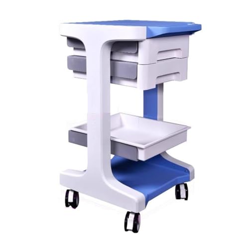 exproyzk Multifunktionstrolley Labor- und Klinikwagen mit Rolltablett und 3 Ebenen Mobiler Organisationswagen für medizinische Salons mit Rädern Pflegewagen mit Trennwänden(Blue with Drawers) von exproyzk