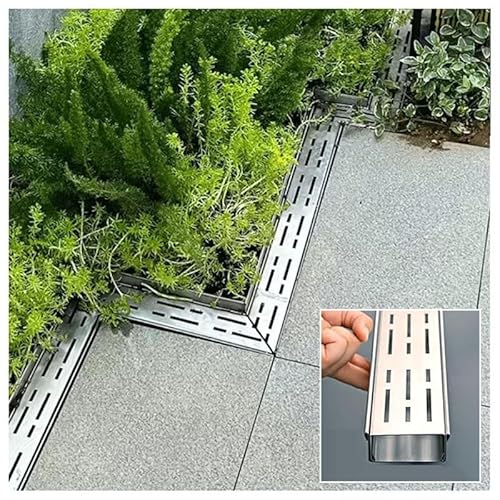 exproyzk Schmaler Edelstahl-Rinnenablauf Entwässerungssystem für Garten, Terrasse, Einfahrt und Garage(5x5cm(2"x2")) von exproyzk