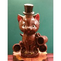 Dad Es Private Stuff Katze in Top Hut Schnaps Dekanter Mit 3 Schnapsgläser 2lbs 8"x3.5"x3" Vintage Retro Mid Century von exquisitecorpse