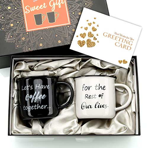 exreizst Kaffeebecher mit Aufschrift Mr and Mrs, Hochzeitsgeschenk für Braut und Bräutigam, Brautparty, Verlobungsgeschenk, Jahrestagsgeschenk, für Ehepaare, 340 ml, Keramik-Marmorbecher (oval2) von exreizst