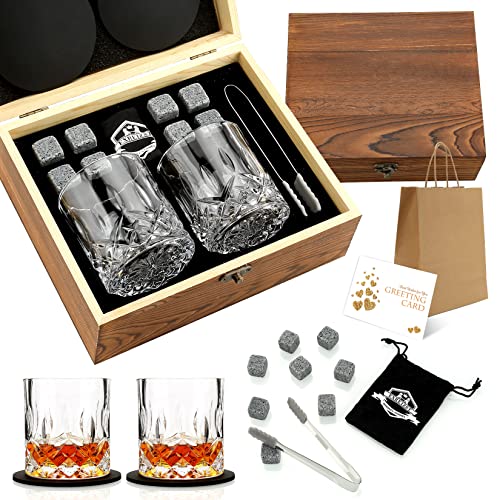 Exreizst Whisiskey- Whiskey Set Geschenk -Whiskey Geschenke für männer-Whiskyglas-Set 2 Whisky -8 Whisky Steine -Geschenkset Geschenke für Väter, Zubehör mit Holz Geschenkbox MännerWeihnachtsgeschenke von exreizst