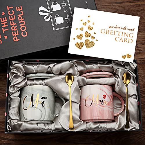 Exreizst Kaffeebecher mit Mr. und Mrs. Schriftzug, Hochzeitsgeschenk für Frischvermählte, Junggesellenabschied, Verlobungsgeschenk, Geschenk zum Jahrestag, für Ehepaare, 340 ml von exreizst