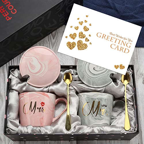 exreizst Kaffeebecher mit Aufschrift Mr and Mrs Hochzeitsgeschenk für BrautBrautparty Verlobungsgeschenk Jahrestagsgeschenk,für Ehepaare, 340 ml, Keramik-Marmorbecher (oval) von exreizst