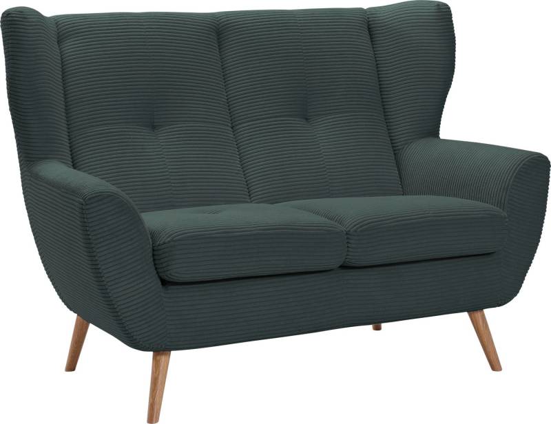 exxpo - sofa fashion 2-Sitzer ALVESTA, Loungesofa, Küchensofa, hoher Sitzkomfort, Ohrenbackensofa, gemütliche Rückenlehne, mit Knopfheftung und hohen Holzfüßen, in Cord von exxpo - sofa fashion