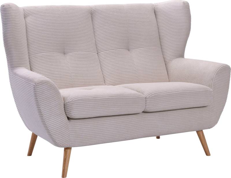 exxpo - sofa fashion 2-Sitzer ALVESTA, Loungesofa, Küchensofa, hoher Sitzkomfort, Ohrenbackensofa, gemütliche Rückenlehne, mit Knopfheftung und hohen Holzfüßen, in Cord von exxpo - sofa fashion