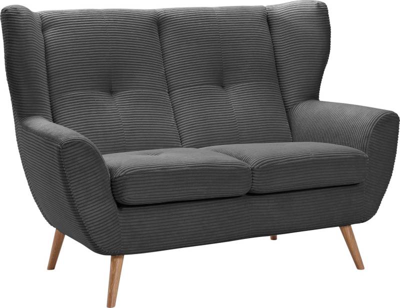 exxpo - sofa fashion 2-Sitzer ALVESTA, Loungesofa, Küchensofa, hoher Sitzkomfort, Ohrenbackensofa, gemütliche Rückenlehne, mit Knopfheftung und hohen Holzfüßen, in Cord von exxpo - sofa fashion