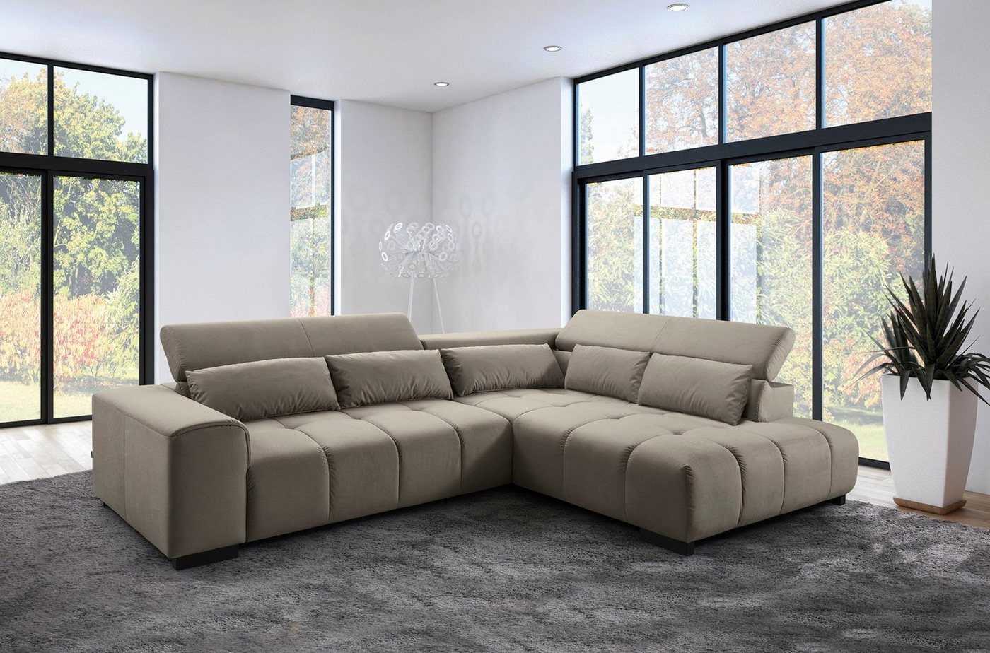 exxpo - sofa fashion Ecksofa, 3 verstellbare Kopfstützen, wahlw. mit Bettfunktion u. Kissen, L-Form von exxpo - sofa fashion