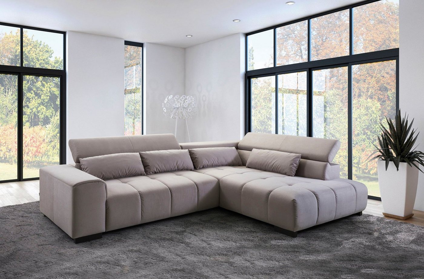 exxpo - sofa fashion Ecksofa Positano, L-Form, 3 verstellbare Kopfstützen, wahlw. mit Bettfunktion u. Kissen von exxpo - sofa fashion