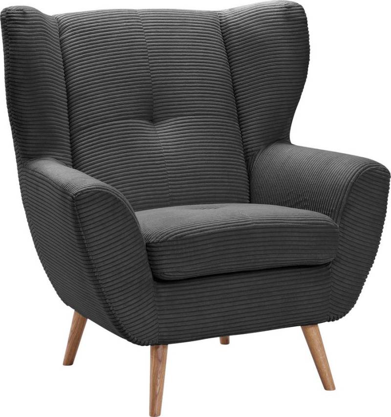 exxpo - sofa fashion Sessel ALVESTA, Ohrensessel, Loungesessel mit hohem Sitzkomfort, gemütliche Rückenlehne, mit Knopfheftung und hohen Holzfüßen, in Cord von exxpo - sofa fashion