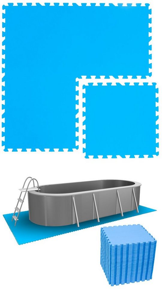 eyepower Pool-Bodenschutzfliese 11,2 m² Poolmatte aus 48 großen EVA Matten - Rutschfeste Poolunterlage, 1 cm dicke Bodenfliesen - 50 x 50 Unterlegmatten - Whirlpool Unterlage von eyepower