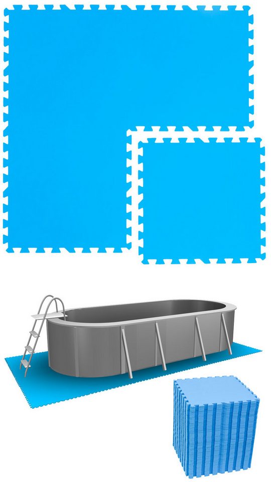 eyepower Pool-Bodenschutzfliese 13,1 m² Poolmatte aus 56 großen EVA Matten - Rutschfeste Poolunterlage, 1 cm dicke Bodenfliesen - 50 x 50 Unterlegmatten - Whirlpool Unterlage von eyepower