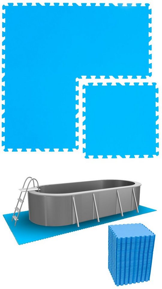 eyepower Pool-Bodenschutzfliese 15,9 m² Poolmatte aus 68 großen EVA Matten - Rutschfeste Poolunterlage, 1 cm dicke Bodenfliesen - 50 x 50 Unterlegmatten - Whirlpool Unterlage von eyepower