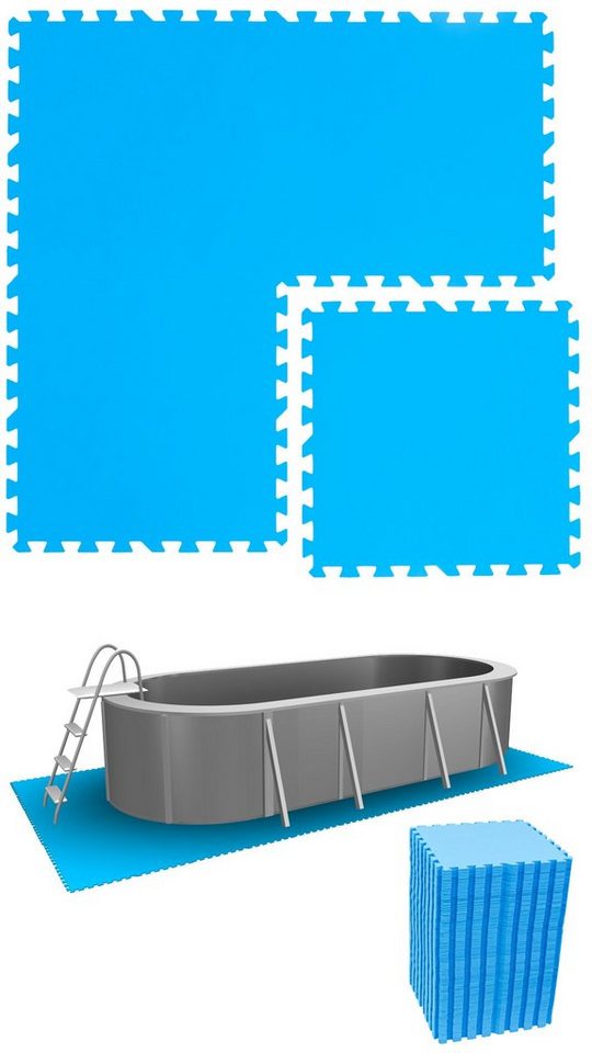 eyepower Pool-Bodenschutzfliese 16,8 m² Poolmatte aus 72 großen EVA Matten - Rutschfeste Poolunterlage, 1 cm dicke Bodenfliesen - 50 x 50 Unterlegmatten - Whirlpool Unterlage von eyepower