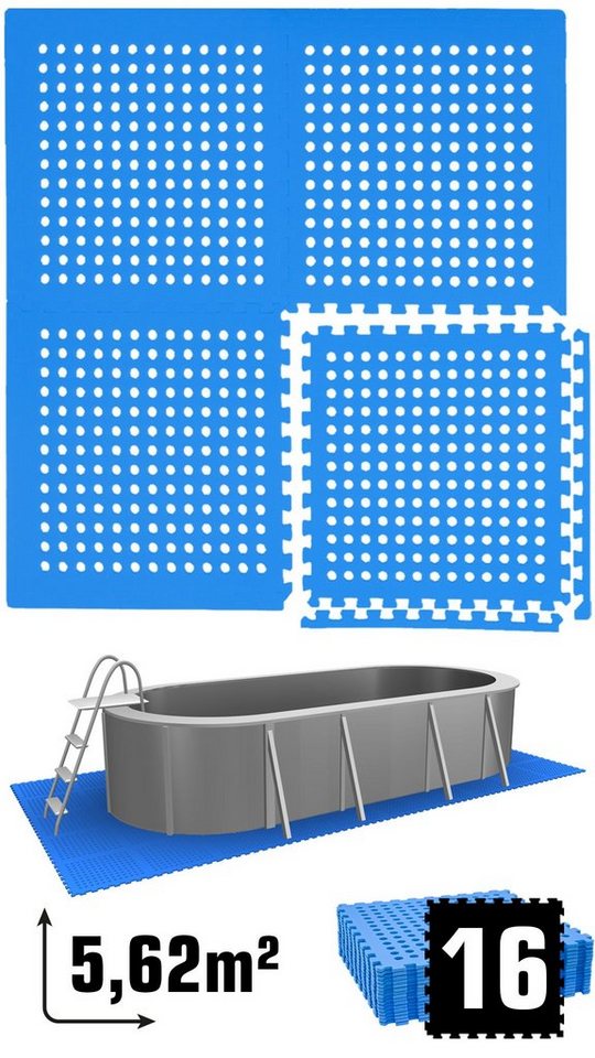 eyepower Pool-Bodenschutzfliese 5,6 m² Poolmatte aus 16 großen EVA Matten - Rutschfeste Poolunterlage, 1 cm dicke Bodenfliesen - 62 x 62 Unterlegmatten - Whirlpool Unterlage von eyepower