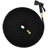 eyepower dehnbarer Gartenschlauch 10 - 30m Doppelter Latexkern 3-fach verstärkt Messing Verbinder Handbrause Schwarz von eyepower