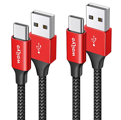 eyjiew USB C Kabel [2 Stück, 1m], Ladekabel USB C auf USB Nylon Schnellladekabel für Galaxy S24 S23 Ultra A55 A53 S22 S21 S20 S10 S9, iPhone 15 Pro, Google Pixel, OnePlus-Schwarz Rot von eyjiew
