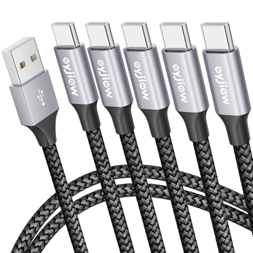 eyjiew USB C Kabel [5 Stück 1M], Ladekabel USB C 3A Schnellladekabel, Nylon USB A auf USB C Ladekabel für iPhone 16 15 Pro Max,Galaxy S24 S23 S22 S21 S20 S10,A72 A71 A52 A51,Pixel9,Macbook,iPad von eyjiew