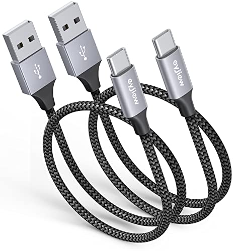 eyjiew USB C Kabel Kurz 50cm, [0.5M, 2Stück] USB A auf USB C Kabel 3A Nylon Ladekabel USBC Schnellladekabel für iPhone 16E(SE4) 16 15 Pro Max Plus,Android Auto,AirPods 4,IPad-(Schwarz) von eyjiew