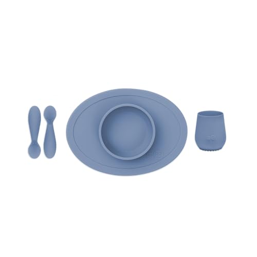 ezpz Tiny Lebensmittel-Set, Indigo, 4+ Monate (Tiny Bowl, Cup, Spoons) von ezpz