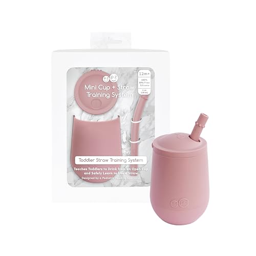 ezpz Mini Cup + Strohhalm-Trainingssystem – 100% Silikon-Trainingsbecher für Säuglinge und Kleinkinder – entworfen von einem pädiatrischen Ernährungsspezialisten – ab 9 Monaten (Rouge) von ezpz