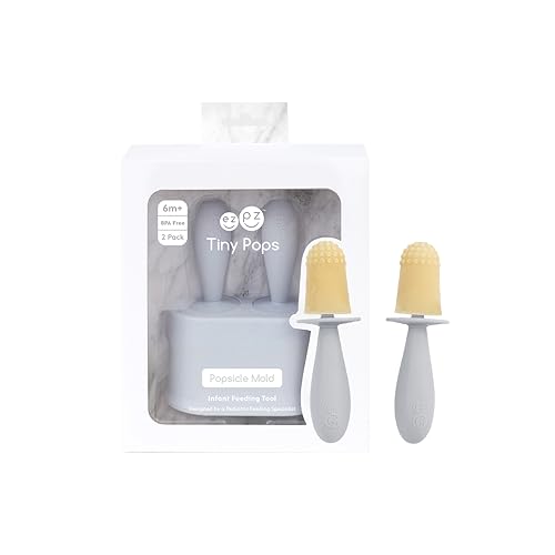 ezpz Tiny Pops (2er-Pack) – Eis am Stiel-Eis am Stiel-Form aus Silikon für Kleinkinder – leicht zu greifen für Babys – spülmaschinenfest – ab 4 Monaten (Zinn) von ezpz