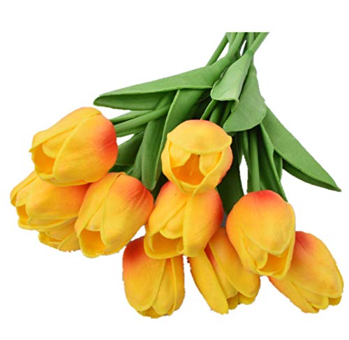 10 Stück Künstliche Tulpen Seidenblumen Seidenblumen für Hochzeitssträuße Party Home Decor (Gelb Orange) von f5