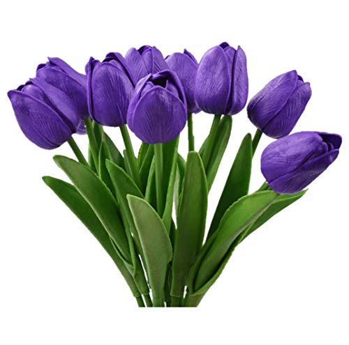 f5 Künstliche Tulpen, Seidenblumen, Hochzeitssträuße, Party, Heimdekoration, 10 Stück (lila) von f5