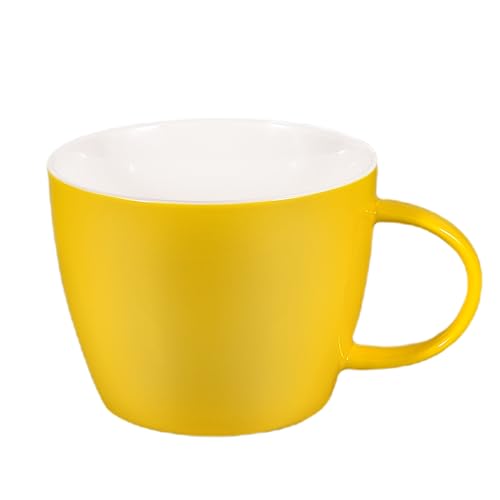 900 ml große Kaffeetasse, tropische breite Keramiktasse Suppenschüssel mit Griff, für tägliches Trinken zu Hause, Hotel oder Restaurant, glamouröse Latte-Tasse, ideal für Familie und Büro, gelb-weiß von fMSDD