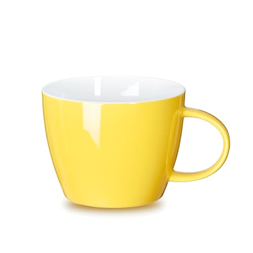 900 ml große Kaffeetasse, tropische breite Keramiktasse Suppenschüssel mit Griff, für tägliches Trinken zu Hause, Hotel oder Restaurant, glamouröse Latte-Tasse, ideal für Familie und Büro, gelb-weiß von fMSDD